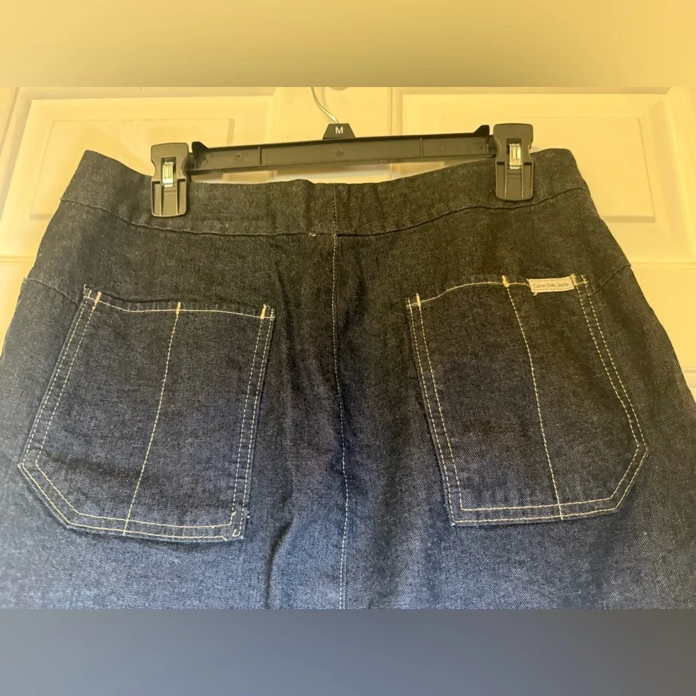 Calvin Klein Snap Front Denim Mini Skirt Size 8 Dark Wash CK Jeans